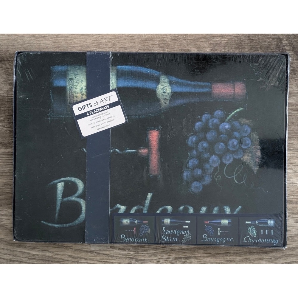 Gifts of Art 4 Placemats Set Cork Backed Wine Bordeaux Sauvignon Blanc New